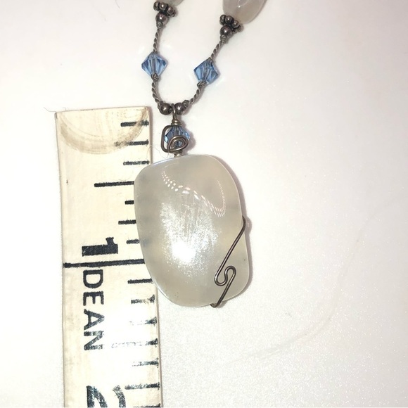 Vtg Sterling Moontone & Blue Crystal Beaded Knotted Silk Cord 18” +1.3” Drop - Picture 7 of 7